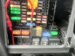 Fuse box with dash wiring plugged in where 20A fuse was as well as 20A fuse plugged into dash ...JPG
